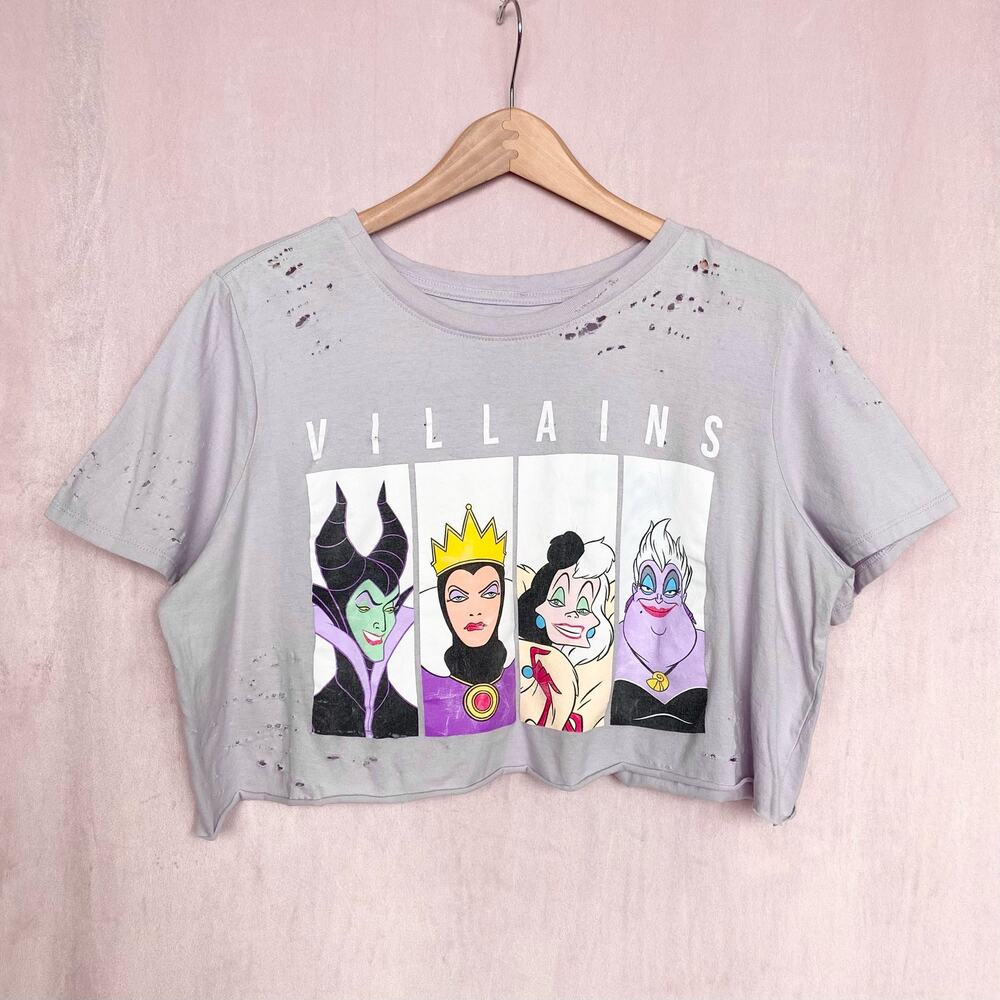 Reworked Disney Villains Distressed Crop Tee, Size 1X
